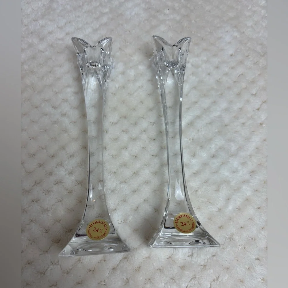 Elegant Crystal Candle Holders Bleikristall 24% Lead Crystal Candlesticks (2)